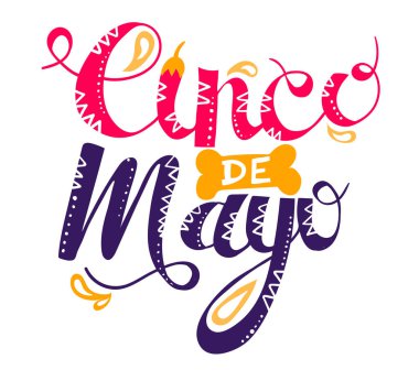 Cinco de mayonez Meksika bayramı kutlaması, ulusal zafer gününün 5 'i beyaz, düz vektör ilüstrasyonunda izole edilmiş. Metin yazı tipi ifadesi.