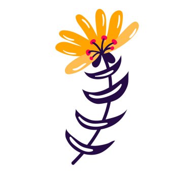 Sarı ve kırmızı çiçek, bahar çiçekleri beyaz karikatür vektör illüstrasyonunda yalnız büyürler. İki güz çiçeği, hediye bitkileri topla..