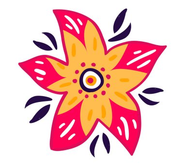 Sarı ve kırmızı çiçek, bahar çiçekleri beyaz karikatür vektör illüstrasyonunda yalnız büyürler. İki güz çiçeği, hediye bitkileri topla..