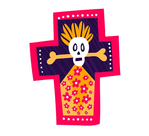 Cráneo decorado mexicano, concepto mexicano ícono tradicional de cráneo navideño aislado en una ilustración vectorial blanca y plana. País de tradición festiva. — Vector de stock