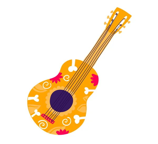 Mexican typical guitar for play music, mexico concept traditional holiday stuff icon isolated on white, flat vector illustration. — Stock Vector