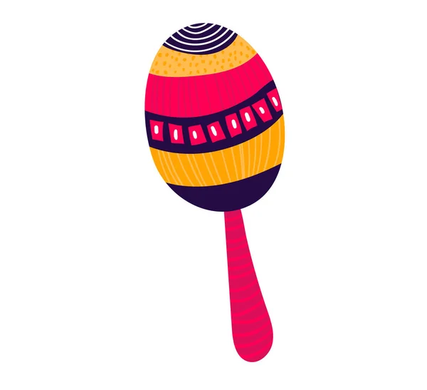 Mexican maraca for play music, mexico concept traditional holiday stuff icon isolated on white, flat vector illustration. Decoration festive musical. — Stock Vector