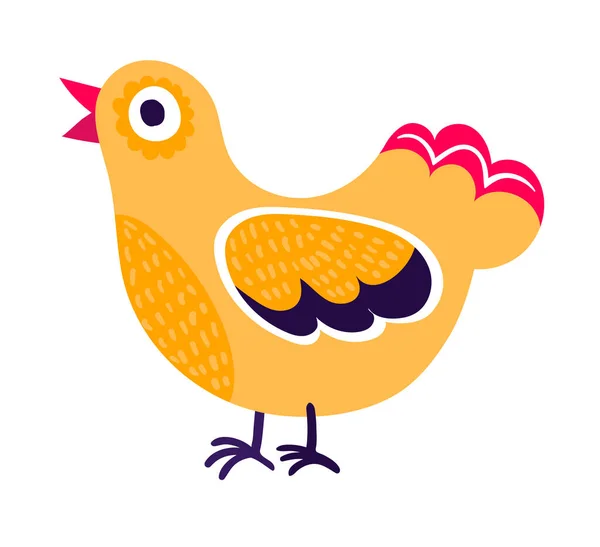 Petit poulet caractère mexicain, concept jaune mexicain poussin traditionnel volaille heureuse isolé sur blanc, illustration vectorielle plate. — Image vectorielle