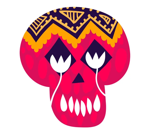 Cráneo decorado mexicano, concepto mexicano ícono tradicional de cráneo navideño aislado en una ilustración vectorial blanca y plana. País de tradición festiva. — Vector de stock