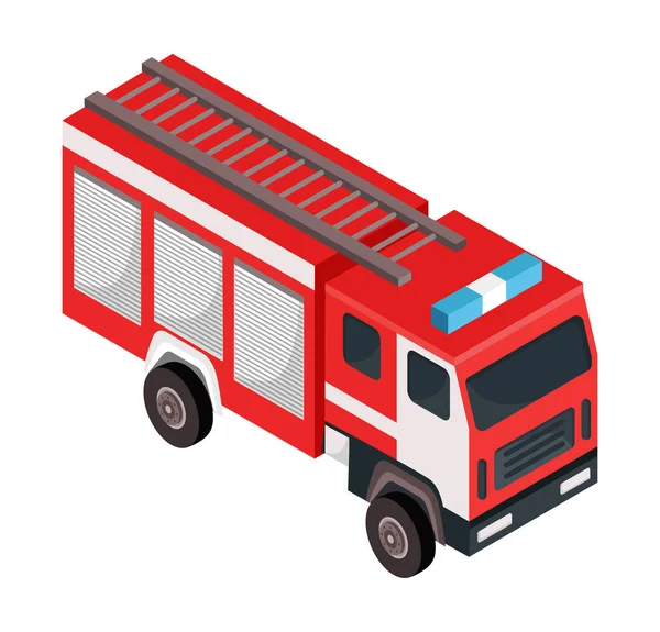 Servicio de emergencia de vehículos de bomberos rojos, trabajo peligroso de coches concepto, camión de bomberos aislado en blanco, ilustración vectorial isométrica. — Archivo Imágenes Vectoriales