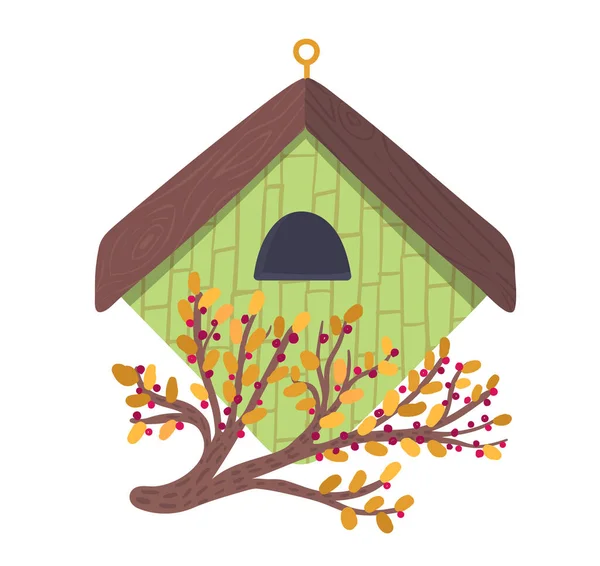 Decorative bird handmade house, home for wildlife character poultry isolated on white, cartoon vector illustration. Cozy blue nesting box. — Stock Vector