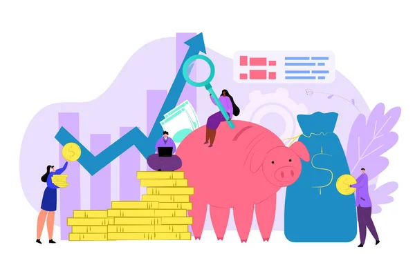 Presupuesto de finanzas, ilustración del vector del concepto del diagrama del dinero. Gráfico financiero y gráfico de inversión empresarial, análisis de beneficios. — Archivo Imágenes Vectoriales