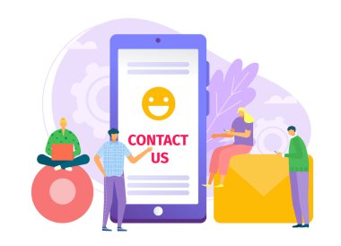 Konsept tasarımı, düz akıllı telefon vektör çizimi ile bağlantı kurun. İnternet işi, cep telefonu mesajı.