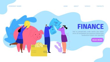 İş finansmanı para yatırım konsepti, vektör illüstrasyonu. Bankada nakit para, mali ekonomi çalışanları depozito tasarrufu yapıyor.