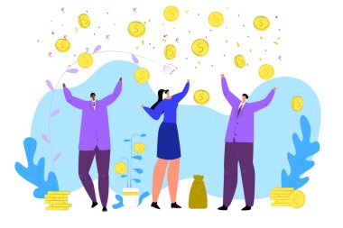 Para düşüşü konsept vektör illüstrasyonu. Bankacılık finansal başarı ve refah getirir. Para ve dolar yağmuru.