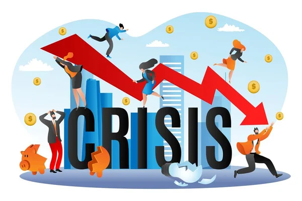 Παγκόσμια χρηματοπιστωτική κρίση, οικονομική πτώση διανυσματική απεικόνιση. Καταγράφω τα οικονομικά, την επιχειρηματική διαφθορά. Έννοια για την αποτυχία χρηματοδότησης. — Διανυσματικό Αρχείο