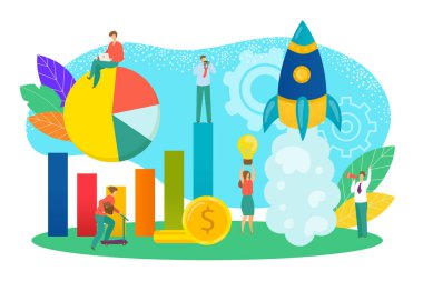 Yeni iş projesi vektör çizimi kavramını başlat. Başlangıç geliştirme ve yeni yenilik ürünü başlatma.