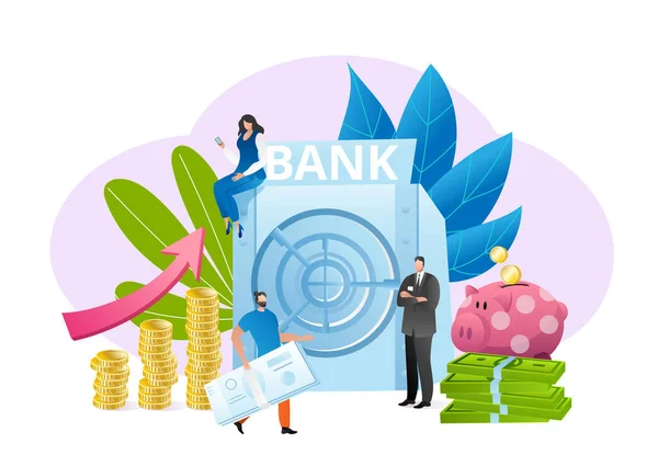 Concetto di deposito bancario, illustrazione finanziaria e vettoriale aziendale. Servizi finanziari a banca, valuta. Ricchezza ed economia, investimenti. — Vettoriale Stock