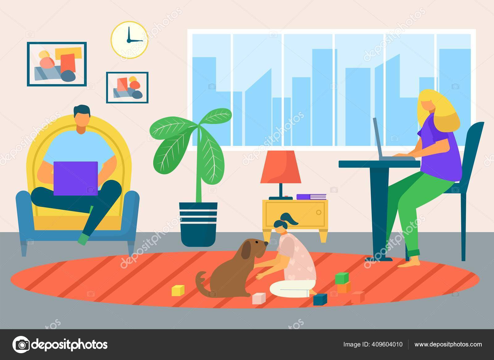 Freelance work home, male, female character working on laptop at home, self  employed, home office vector illustration. Workplace. Stock Vector by  ©luplupme.gmail.com 409604010, image size:1600x1167
