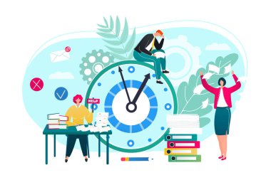 İş sorunu, kariyer ve finansal kriz konsepti, vektör illüstrasyonu. Zaman yönetimi ve iş hayatı, iş adamlarının sorunları var..