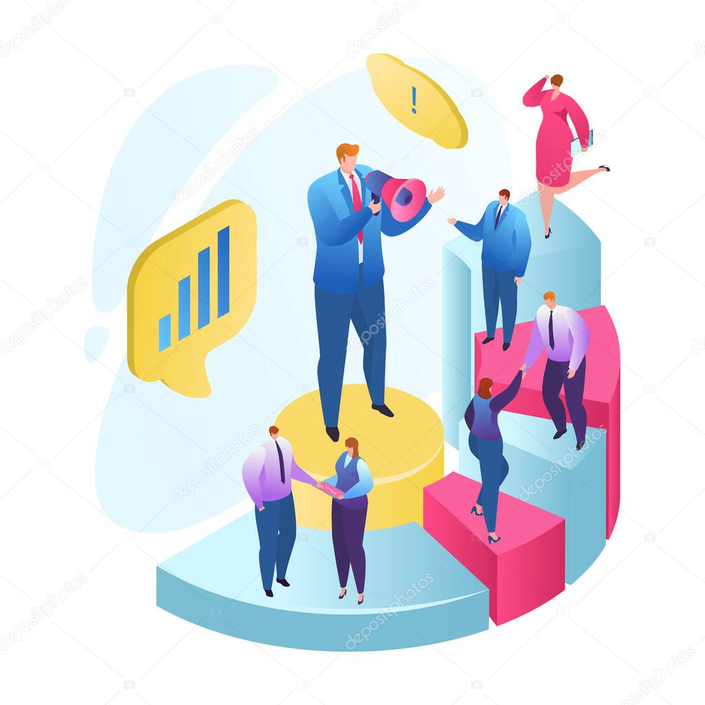 Teamwork strategy, business development goal vector illustration. Marketing vision planning in team concept. Group of businesspeople work.