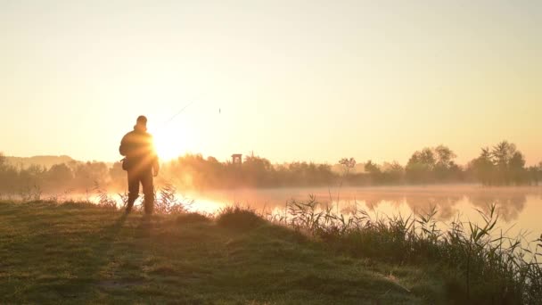 Silhouette of Fisherman — Stock Video