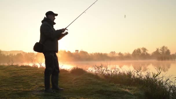 Silhouette of Fisherman — Stock Video