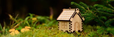 Ahşap ev modeli ormanın içinde. kavramı
