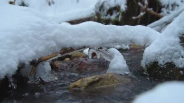 Kar ve buz kış ormanda akışıyla