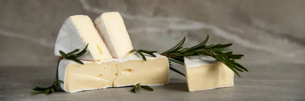 Formaggi camembert o brie con rosmarino fresco — Foto Stock