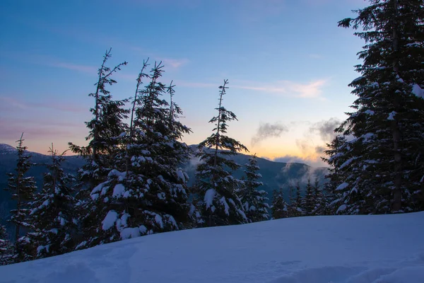 Increíble paisaje en las montañas de invierno al amanecer —  Fotos de Stock