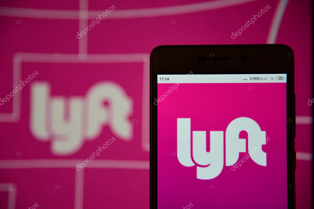 Ivano-Frankivsk, Ukraine - May 10, 2019: Lyft logo on smartphone screen. Lyft is an American company offering transportation services online. Illustrative editorial.