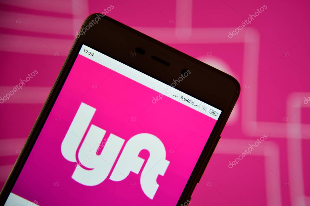 Ivano-Frankivsk, Ukraine - May 10, 2019: Lyft logo on smartphone screen. Lyft is an American company offering transportation services online. Illustrative editorial.