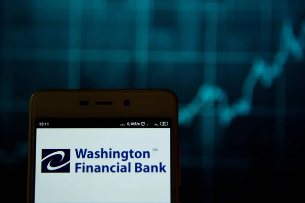 Washington Financial Bank logo seen on smartphone — Stock Photo, Image