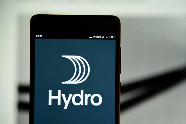 Logo Hydro widoczne na ekranie smartfona — Zdjęcie stockowe