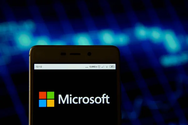 Microsoft Corporation logo seen on the smartphone — Stock Photo, Image