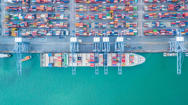 Aerial Top View Container Cargo Ship Business Import Export Logistic — Stock Photo, Image