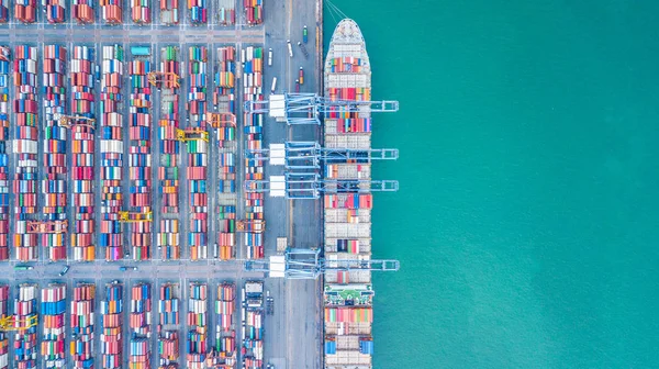 Vista Aérea Del Buque Carga Contenedores Logística Exportación Importación Comercial —  Fotos de Stock