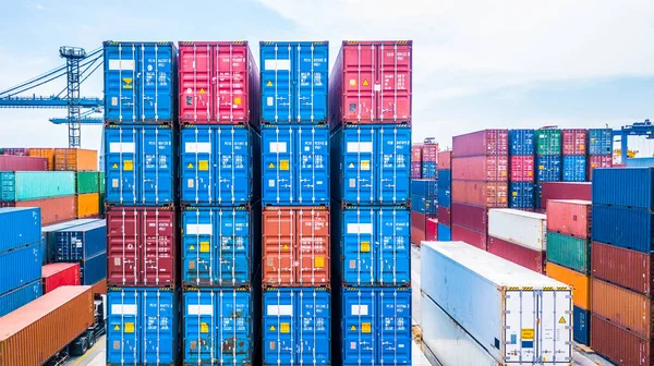 Luftaufnahme Stapel Von Frachtcontainern Reihen Container Import Export Geschäft Und — Stockfoto