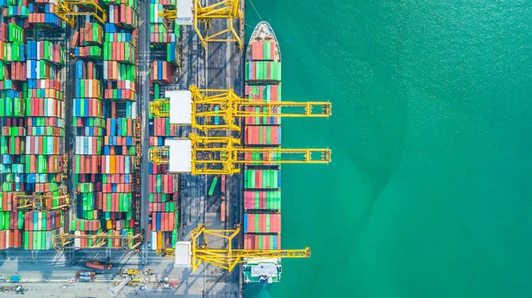 Vista Superior Aérea Navio Carga Contêineres Logística Exportação Importação Negócios — Fotografia de Stock