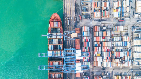Εναέρια Θέα Πάνω Δοχείο Φορτηγό Πλοίο Επιχείρηση Εισαγωγών Εξαγωγών Υλικοτεχνική — Φωτογραφία Αρχείου