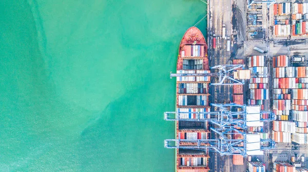 Aerial Top View Container Cargo Ship Business Import Export Logistic — Stock Photo, Image