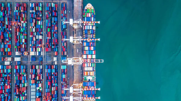 Aerial Top View Container Cargo Ship Business Import Export Logistic — Stock Photo, Image