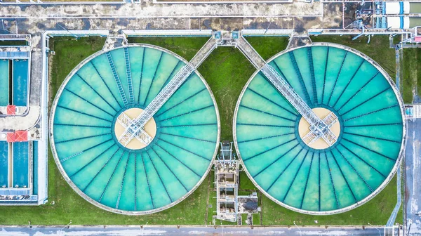 Recirculação Vista Aérea Superior Tanque Sedimentação Clarificador Contato Sólido Estação — Fotografia de Stock