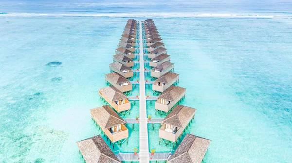 Villa Agua Con Vista Aérea Isla Maldivas Hermoso Hotel Tropical — Foto de Stock