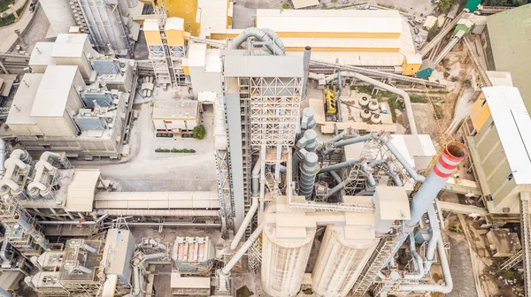 Aerial top view cement plant factory manufacturing, Cement factory machinery.