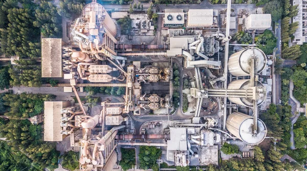 Aerial top view cement plant factory manufacturing, Cement factory machinery.