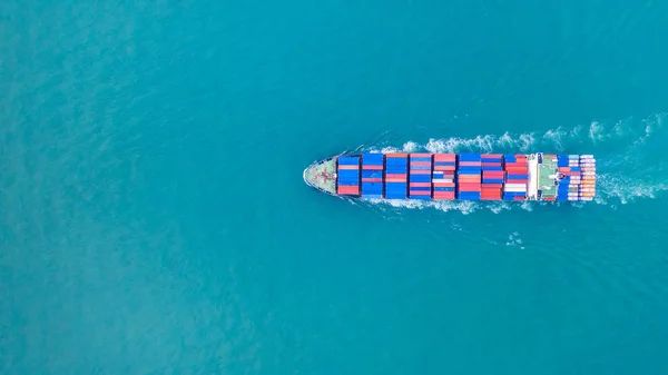 Exibição Aérea Navio Contêiner Carga Transportando Contêiner Para Importação Exportação — Fotografia de Stock