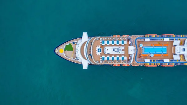 Aerial view large cruise ship at sea, Passenger cruise ship vessel, sailing across the Gulf of Thailand.