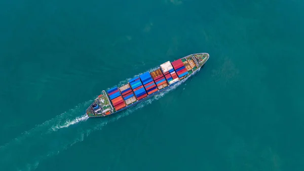 Navio Contêiner Vista Aérea Transportando Contêiner Para Importação Exportação Logística — Fotografia de Stock