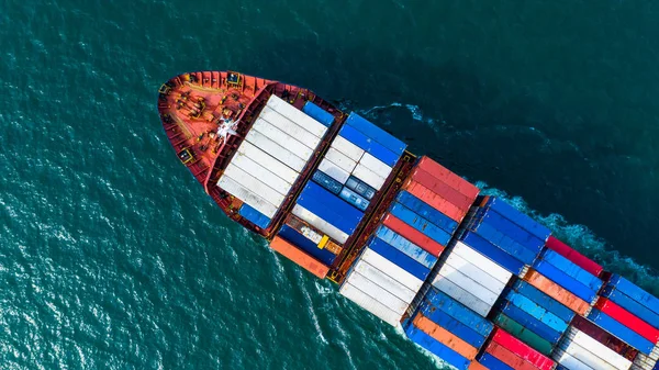Nave Container Cargo Vista Aerea Che Trasporta Container Importazione Esportazione — Foto Stock