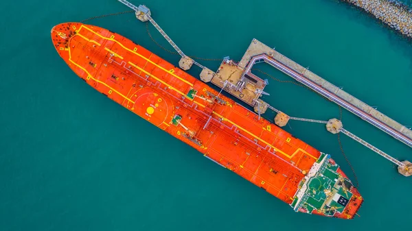 Tankschiffbeladung Hafenblick Von Oben Tankschifflogistik Import Exportgeschäft Und Transport Luftaufnahme — Stockfoto