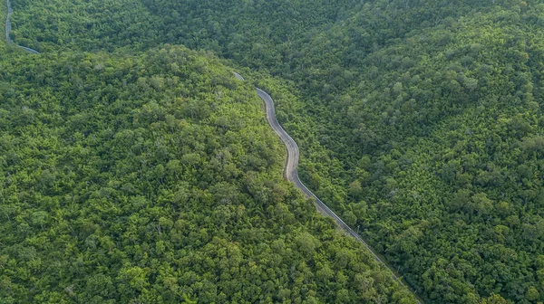 林道東南アジア タイの林を通る県道の空撮での空撮 — ストック写真