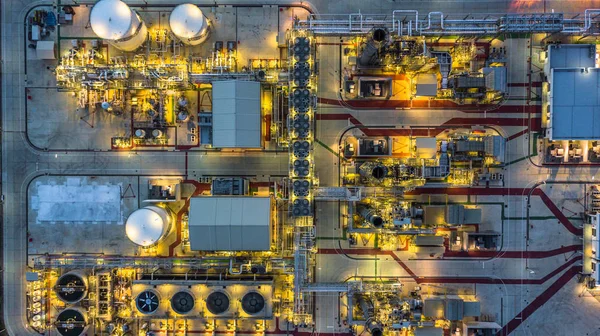Luchtfoto Petrochemische Plant Nachts Olie Raffinaderij Plant Nachts — Stockfoto