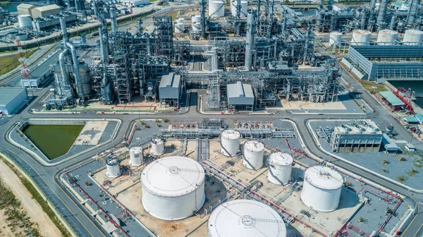 Luchtfoto Olieraffinaderij Raffinaderij Plant Raffinaderij Fabriek — Stockfoto